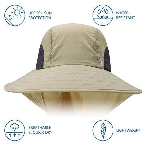 Image of BASSDASH UPF 50+ Unisex Water Resistant Wide Brim Sun Hat with Large Neck Flap Ponytail Fishing Hat for Men Women