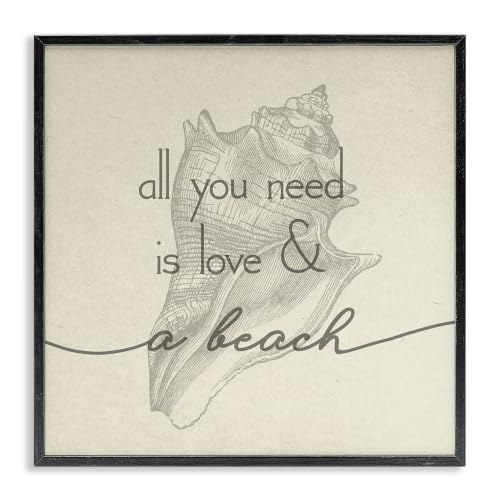 Love Beach Typography Seashell Heart, 17 x 17 Inch Framed Giclée Print