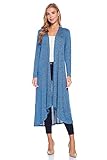 12 Ami Basic Knit Solid Long Sleeve Maxi Cardigan Denim 2 Tone M