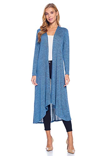 12 Ami Basic Knit Solid Long Sleeve Maxi Cardigan Denim 2 Tone S