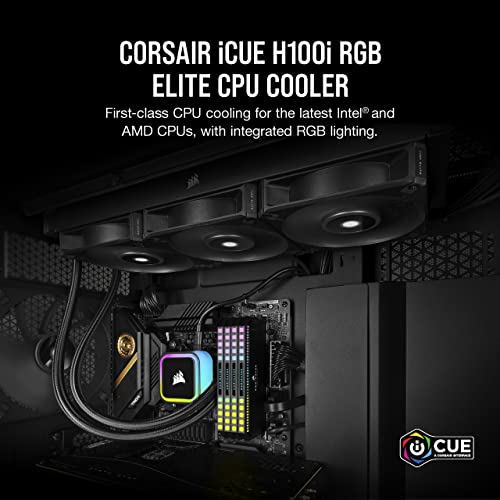 Corsair iCUE H100i RGB Elite Liquid CPU Cooler (16 Dynamic RGB LEDs, 120mm AF Elite Series FDB Fans, 240mm Radiator, iCUE Software Compatible, LGA 1700, 1200, 115X, 2066, and AM4 Sockets) Black by Corsair - Image 2