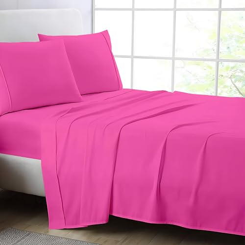 Image of Hot Pink Full Flat Sheet Only, Soft 100% Cotton Top Sheets | Sateen Weave 1 Piece Cool & Breathable Luxury Hotel Quality Bed Sheets, Extra Soft and Comfy - Wrinkle Free Bedsheet