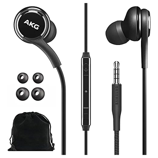 SAMSUNG AKG Wired Earbuds Original 3.5mm in-Ear Earbud Headphones with Remote & Microphone for Music, Phone Calls, Work - Noise Isolating Deep Bass, Includes Velvet Carrying Pouch - Black