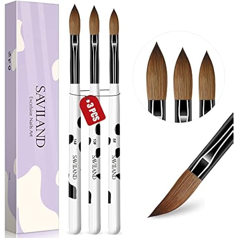 Saviland Acrylic Nail Brush Set - 3pcs Professional Nail Brush for Acrylic Nails, Acrylic Brush for Acrylic Application, Nail Art Brushes for Acrylic Powder, Black & white Wooden Handle, Size 8/10/14 Cover