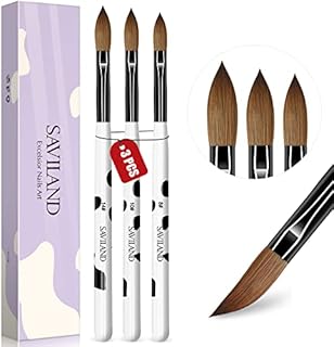 Saviland 3pcs Acrylic Nail Brush Set, Size 8/10/14 Kolinsky Acrylic Nail Brushes for Acrylic Application, Nail Extension with Black & White Handle for Beginner & Professional