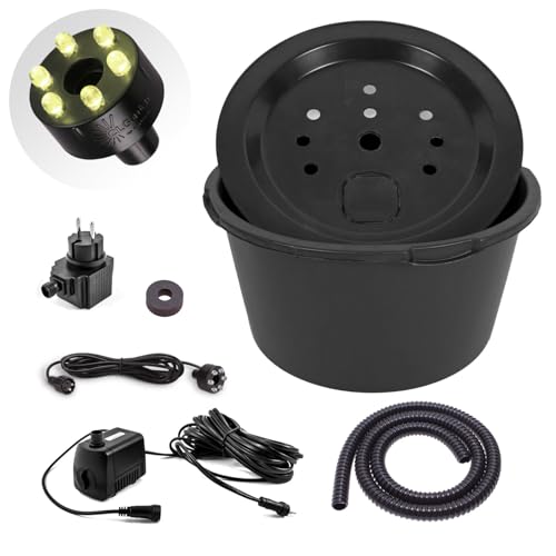 CLGarden Set Springbrunnpumpe SP1 LED warmweiß mit 90l PE Becken GFK Abdeckung Springbrunnenbecken für Gartenbrunnen Wasserspiel DIY 12V Wasserpumpe