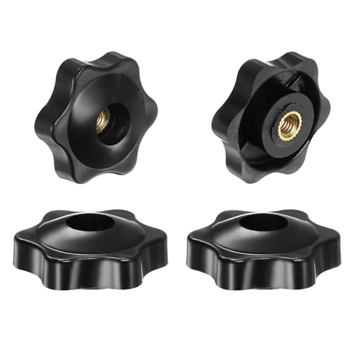 HARFINGTON 4pcs Star Knobs M5 Female Thread 32mm Head Plastic Through Hole Brass Screw-in Clamping Handles Threaded Hand Knobs, Black