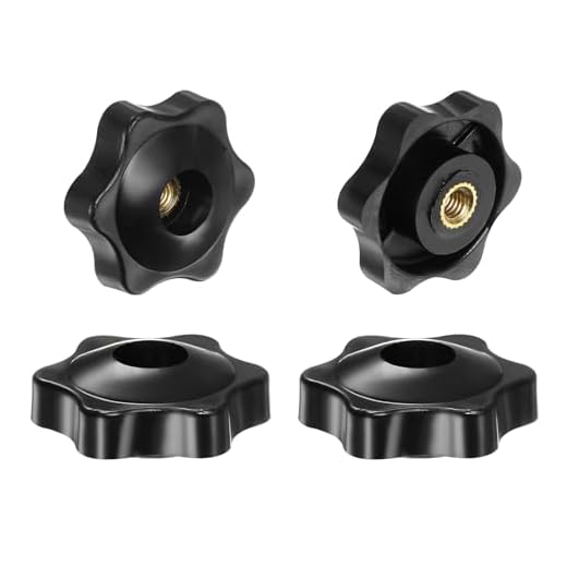 HARFINGTON 4pcs Star Knobs M5 Female Thread 32mm Head Plastic Through Hole Brass Screw-in Clamping Handles Threaded Hand Knobs, Black