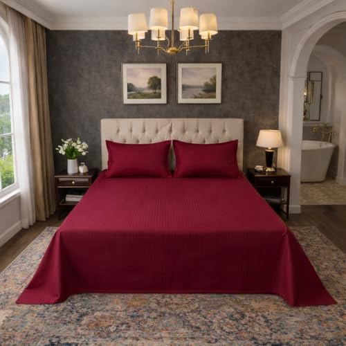Image of Dream Living Stripe King Bedsheet with 2 Pillow Covers | 120 GSM | 275x275 Cm | Maroon