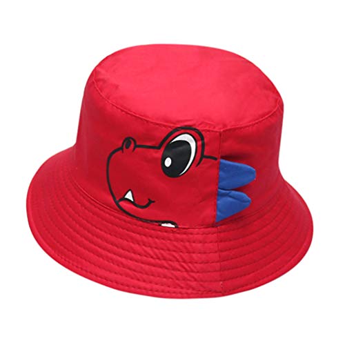 Cartoon Dinosaur Sun Hat Visor Fisherman Cap for Children Baby Boy Girls Summer Thin Cotton Sun Protection Headdress (Red, 1/4T)