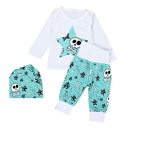 Bebé niños niñas Manga Larga impresión Camiseta + Pantalones Largos + Sombrero Ropa Conjunto 0-2 Años (Tamaño:12-18Mes, Blanco)