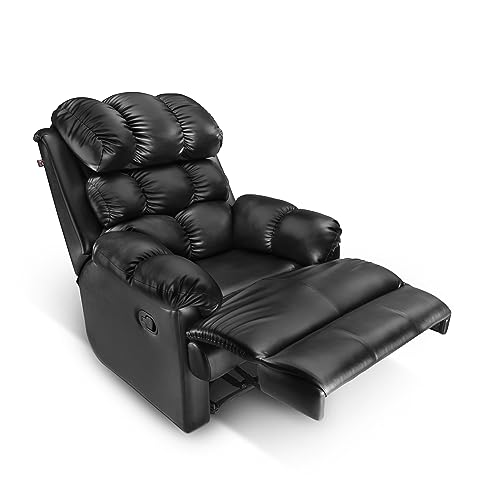 Image of Little NAP Single Amet Soft Leatherette Manual Recliner | Padded Seater Aram Sofa | Relaxing Chair for Home Office Movie Theater Room | Black