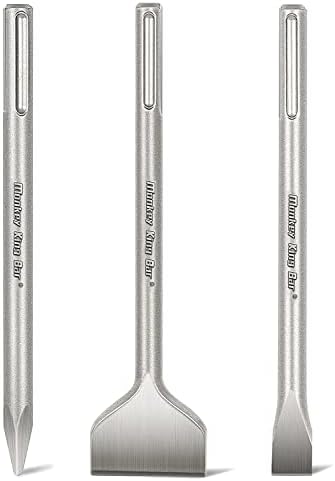 Monkey King Bar -SDS Max Bits 12INCH -SDS Max Chisel Bit- 3pcs Rotary Hammer Drill Chisel Bits Set for Drilling -Point Chisel, Scaling Chisel, Flat Chisels