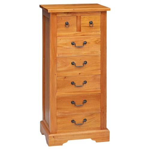 Qnhdfrt Cómoda de caoba maciza, 45 x 35 x 101 cm, torre rústica con 7 cajones, armario compacto para dormitorio, salón y pasillo