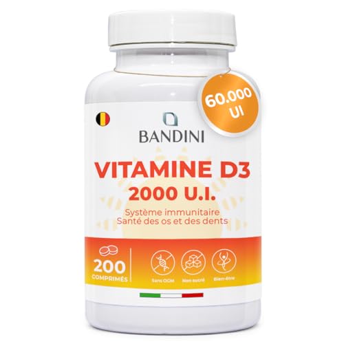 BANDINI - Bandini® Vitamine D3 60.000 UI/mois, 200 Micro Comprimés Végétariens (+6 Mois), Santé des Os, Système Immunitaire, Muscles, Vitamines D à haut dosage, 50 µg de Vit D + 50mcg de Cholecalciférol