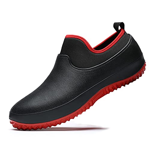 FLIOZY Damen Herren Gartenschuhe Küchenschuhe Kochschuhe Regenstiefel Erwachsene Rutschfester wasserdichte Arbeitsschuhe Küchenschuhe Krankenschwester Schuhe Sicherheitsschuhe Schwarz/Rot 41