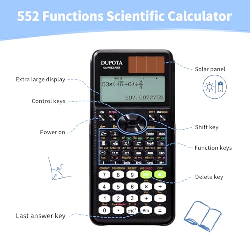 DUPOTA OA-991EX PLUSCalculadora científica 552 funções 2 linhas 10 + 2 dígitos display escrito bater