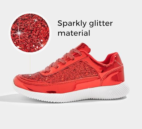 Image of BELOS Women's Glitter Shoes Sparkly Lightweight Metallic Sequins Tennis Shoes Casual Retro Braided Walking Shoes