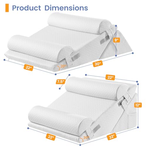 Sasttie Wedge Pillow Set for After Surgery, 4PCS Adjustable Bed Wedge Pillow Headboard with Memory Foam Neck Cushion – for Acid Reflux, Sleeping, Neck & Back Support, White