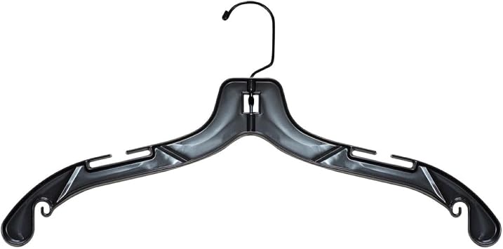 NAHANCO 2505BHHU Middle Heavy Weight Plastic Shirt Hanger, 17", Black with Black Hook Pack of 50, Made in USA