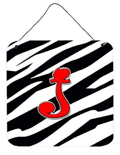 Caroline's Treasures CJ1024-JDS66 Letter J Initial Monogram - Zebra Red Wall or Door Hanging Prints Aluminum Metal Sign Kitchen Wall Bar Bathroom Plaque Home Decor, 6x6, Multicolor