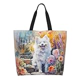 chien spitz japonais prix Fourre-tout d'épicerie extra-large : Notre joli fourre-tout mesure 50 x 40 x 15 cm (L x W x H), la poignée de transport est de 21 cm, la sangle d'épaule en polyester robuste, il peut être porté à la main ou sur une épaule.