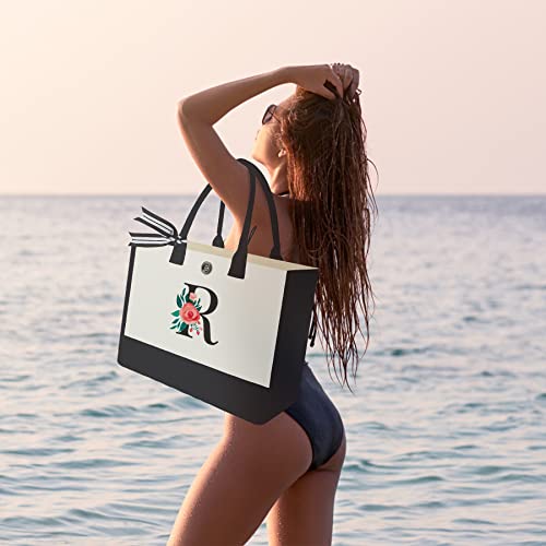 Image of Initial Canvas Tote Bag, Monogrammed Tote Bags Suitable for Mother's Day Wedding Beach