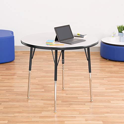 Norwood Commercial Furniture Adjustable Height Classroom Activity Table for Kids & Adults, Round Activity Table for School and Home, 36" D x 36" W x 30" H, Gray/Black