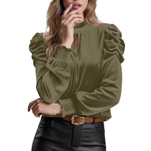 Women's Mock Neck Puff Long Sleeve Velvet Tops Fall Winter