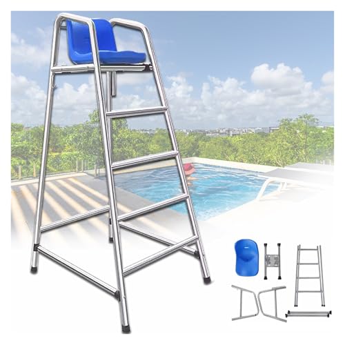 Silla de Socorrista para Piscina con Asiento Azul y Estructura de Acero Inoxidable