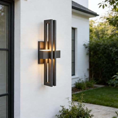 Image of 23Inch Large Modern Minimalist Outdoor Wall Light, IP65 Waterproof, 3000K Warm White, 2x15W Integrated LED, Textured Black Finish for Garden, Garage, Patio & Indoor Use