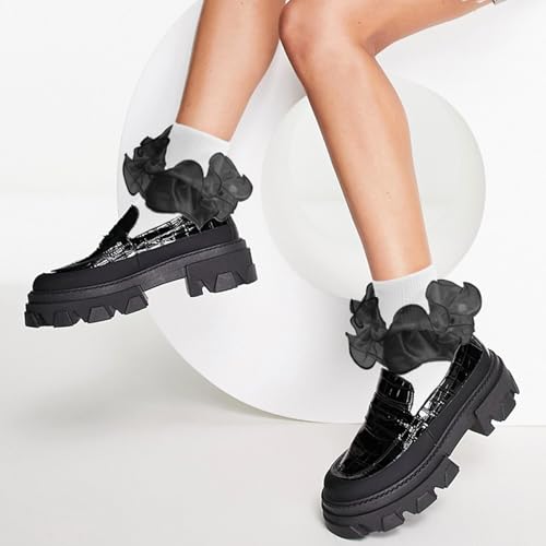 Image of Komorebi Big Ruffle Ankle Socks Women-Lace Frilly Cute Socks-Soft Cotton Girls Sock
