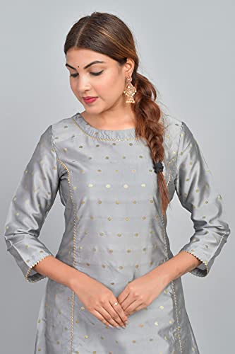 Image of Riara Art Silk Women Long Anarkali Kurti with Pant Polka Dot A-line Ladies Ethnic Wear Dress
