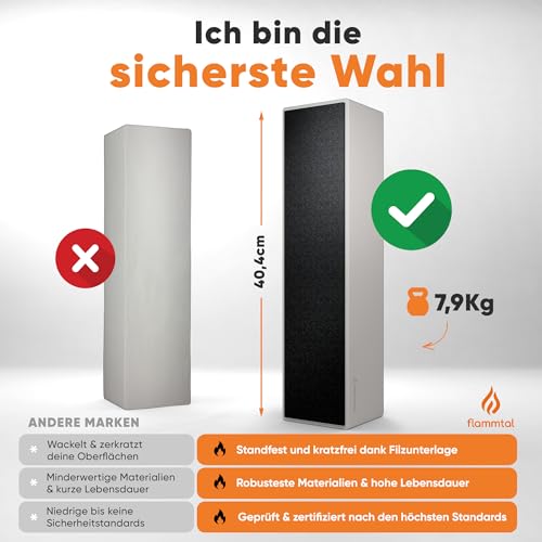 flammtal Bioethanol Tischfeuer für Terrasse Balkon Garten Tisch Deko - Auslaufsicherer Tischkamin Outdoor [2h Brenndauer] - Verstellbare Flamme - Bio Ethanol Kamin aus Beton 40cm lang (Hellgrau)