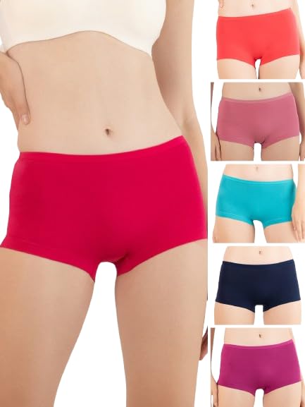 for Her Women's Boy Shorts Panty | High Coverage 100% Cotton Panty Set for Women |Mid Waist Boyleg Panty |Color May Vary | Pack of 6