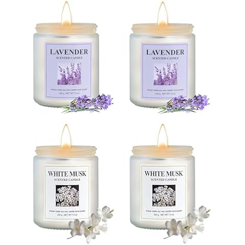 GITRANG Aromatherapy Candles for Bedrooms Yoga Rooms Lounges Gardens Birthday Valentine and Anniversary, 30 oz 200 Hour Home Candle Set, Lavender White Musk Scented Candle Set, Pack of 4 Cover
