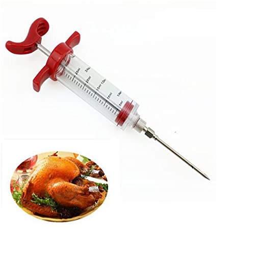 Stainless Steel Needles Spice Syringe Set BBQ Meat Flavor Injector Plastic Marinade Injector Syringe 1-oz for BBQ Grill (Red-30ml)