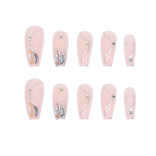 Miniatura 9 de Enppode 24 uñas blancas a presión largas acrílicas con diseño de mariposa