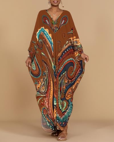 Image of Bsubseach Moo Moos for Women Batwing Sleeve Kaftan Dresses with Pockets