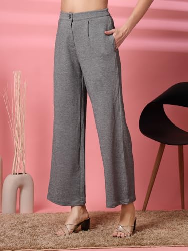 Image of OOMPH! Women's Straight Fit Mid Rise Korean Trousers|Trouser Pants for Women|Elegant Workwear for Office, College & Events|Trousers for Woman