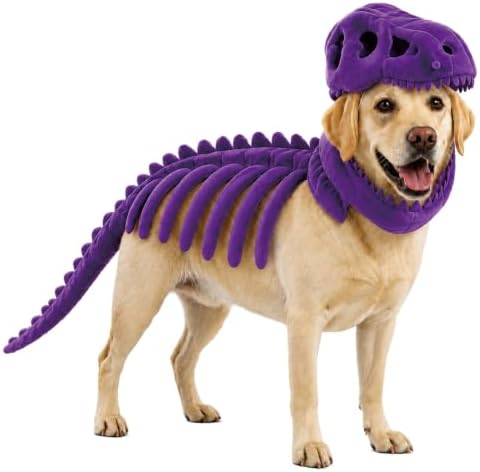2027 Dog Dinosaur Skeleton Glow in Dark Costume for Halloween (Purple,29.5in)