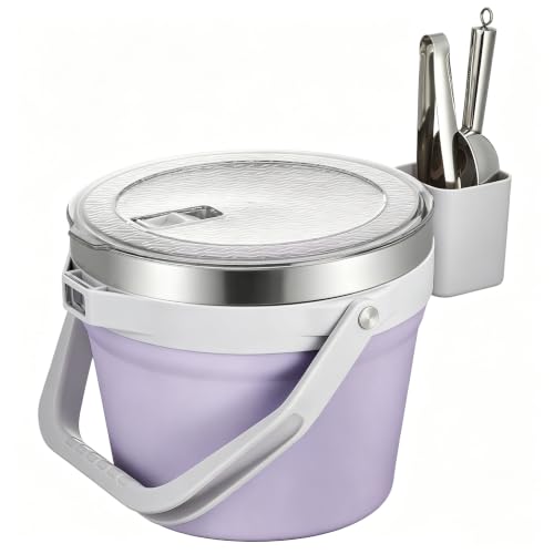 COKTIK 7L Vacuum Insulated Ice Bucket with Lid and Scoop& Tongs，Large capacity Stainless Steel Beverage Bucket for Cocktail, Champagne, Wine, Beer，Large Parties（Lavender Suit）