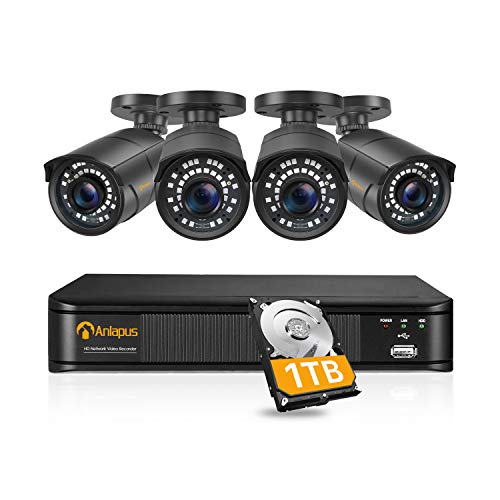 8CH H.265+ 5MP 2K Super HD PoE NVR Videoüberwachung System mit 1TB Festplatte und 4 Outdoor 5MP POE Überwachungskamera Set für Innen und