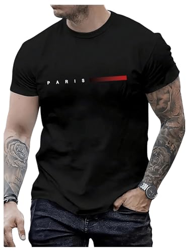 SOLY HUX Men's Letter Print Short Sleeve T Shirt Round Neck Summer Casual Tee Tops