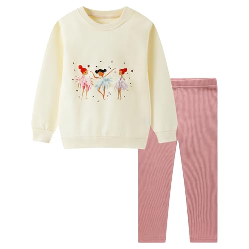 Image of HILEELANG Toddler Girl Fall Outfits Clothing Pants Set Sweatshirt Cotton Strench Leggings Playwear Sets 2pc