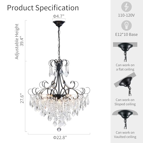 WUZUPS-Crystal-Chandelier-10-Light-Pendant-Ceiling-Light-Modern-Lighting-Fixture-for-Dining-Room-Hallway-Bedroom-Kitchen-Bathroom-H-276-x-W-228-E12-Base-Black