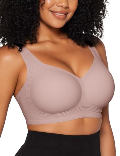 Vertvie Jelly Bras for Women Plus Size Seamless Full Coverage Wireless Push Up Bra Non Wired Support Bras Comfort Padded Bralettes Everyday T-Shirt Bra (Dusty Rose,34E)