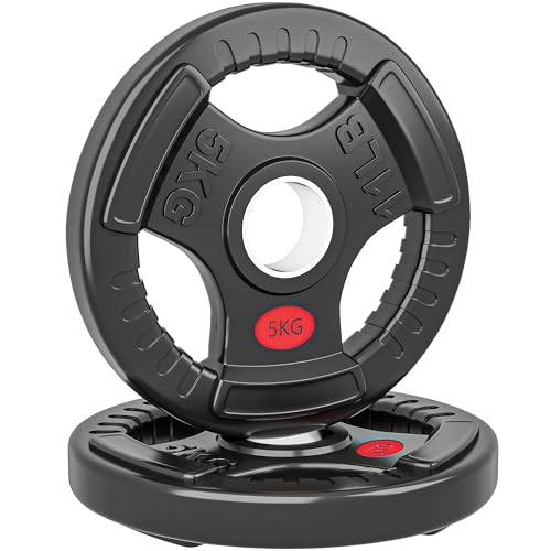 SPORTNOW - SPORTNOW Olympic Weight Plates, 2"/5cm Weight Disc Pair with Tri-Grips, 2 x 5kg Dumbbell Plates for Weightlifting and Strength Training Home Gym Fitness Workout, Black