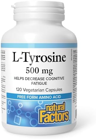 Natural Factors L-Tyrosine 500 mg 120 Vegetarian Capsules - Decreases Mental Fatigue, Stress Support - Proudly Canadian