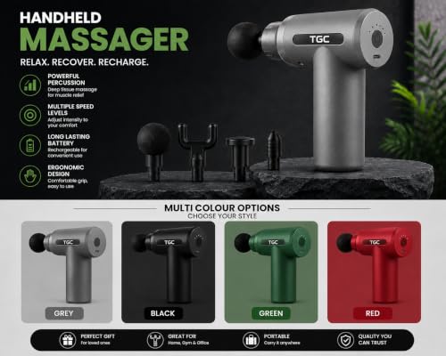 Image of Massage Gun For Pain Relief Deep Tissue - Portable Handheld Body Massager for Muscle Recovery & Pain Relief - 6 Speed Levels, 4 Specialized Heads for Back, Legs & Athletes 1 Month Warranty (Multicolour) (Black )